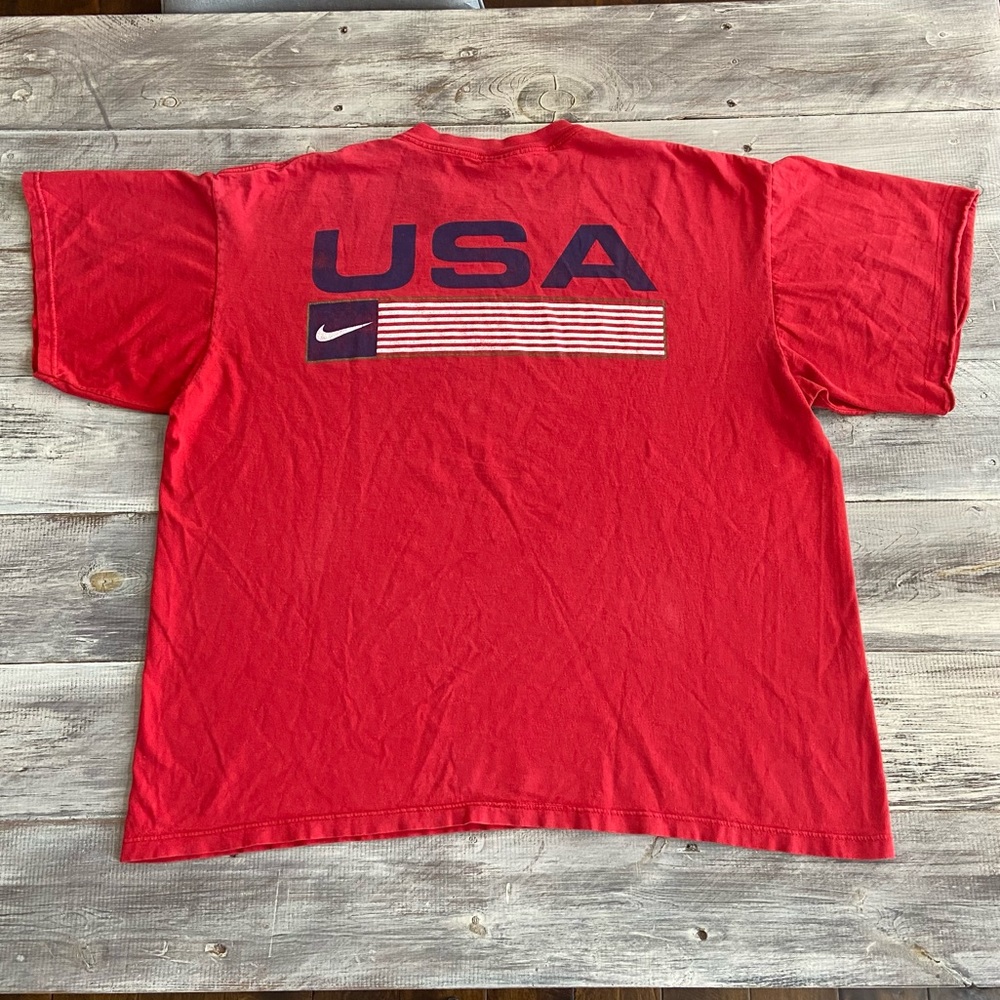 Vintage 90s Nike White Tag USA S/S Embroidered Logo Tee - Red - Size XL